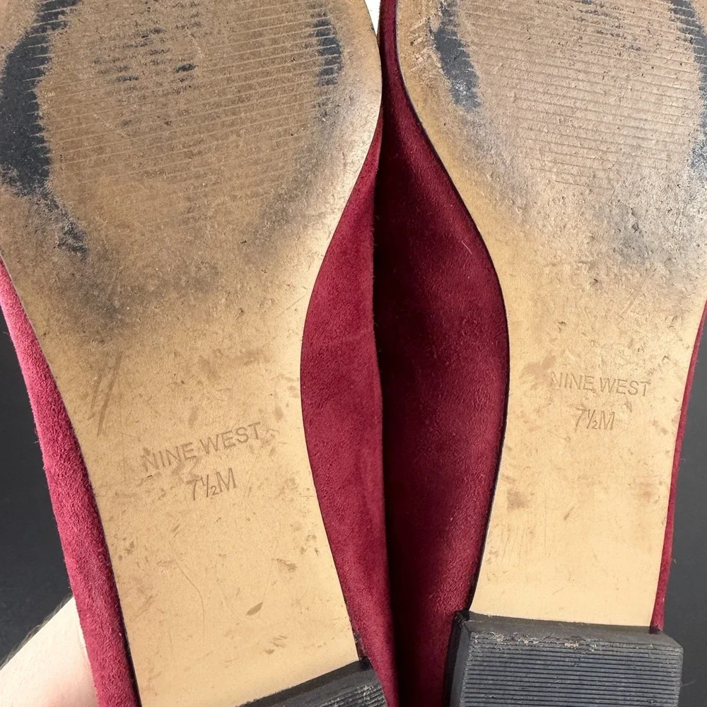 Nine West Abay Loafer Women 7.5M Burgundy Suede Pointed Toe Slip On Flats Career